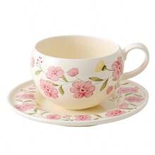 280ml Pink Floral Shaped Iced Latte Cup Set, Wedding Favor Bridal Shower Party Gift, Summer Ceramic Coffee Cup With Saucer - Multicolor - View 11