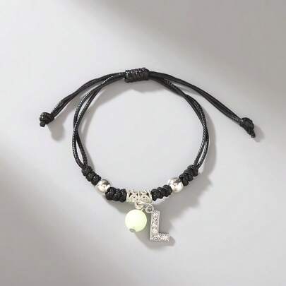 26颗夜光字母手链，创意简约字母友谊手链，可调节绳子，情侣手链，夜光珠编织手链