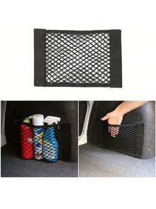 Double-Layer Elastic Mesh Hook And Loop Storage Bag, Using High-Quality Mesh Materials To Maximize Double-Layer Mesh Pocket Bag Car Trunk Storage, Car Trunk Storage Mesh Pocket - 黑色 - 查看 2