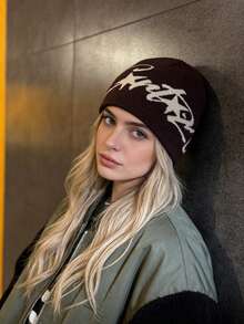 1 Gorro tejido unisex con patrón de pájaro lindo, gorro tejido con letra para otoño e invierno, regalo recomendado para combinar con ropa de invierno - Multicolor - Ver 8