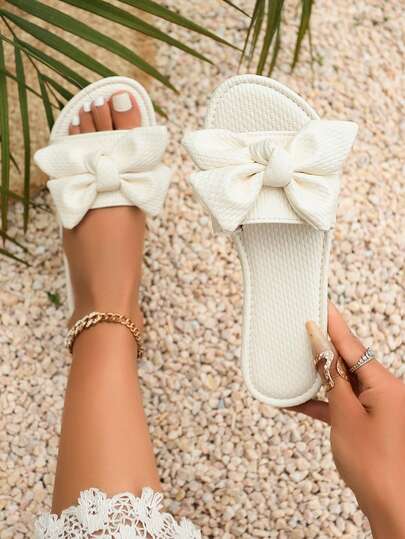 女士平底圆头套脚凉鞋，兔耳朵装饰，舒适轻便/可爱时尚百搭凉鞋，适合旅行、度假、休闲、约会等各种场合。