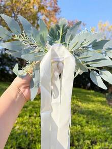 莲花汽车装饰，丝带花卉新娘摄影道具，车门把手后视镜装饰，婚礼走道椅背花卉布置 - 彩色 - 查看 5