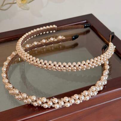 2条装女士优雅珍珠水钻发箍，适合日常佩戴，居家、学校、海滩、办公室、派对、节日、生日、返校、新年、情人节、母亲节、圣诞节、婚礼、音乐节、毕业典礼、春夏等场合。