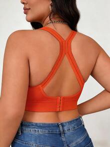 Plus Size High Support, Breathable, Seamless, Adjustable Back Clasp Sports Bra, Lift & Separate, Comfortable, Breathable, Shock-Absorbing, Yoga - Red - View 3