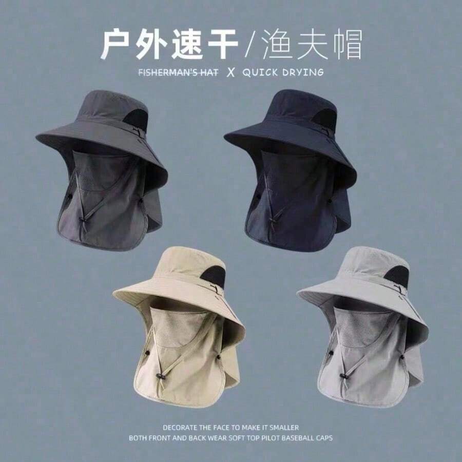 1 Spring And Summer Bucket Hat, Outdoor Mountaineering And Fishing Face And Neck Protection Integrated Sun Protection Hat, Sun Hat, Removable Face Shield, Full Sun Protection Hat, Suitable For Fishing, Hiking, Outdoor, Breathable Wide Brim, Suitable For Outdoor Sun Work - Màu xám đen - Xem 1