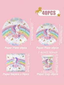 40 pezzi Set di stoviglie monouso a tema unicorno arcobaleno, decorazioni per feste di compleanno, include piatti, piatti per torta, piatti monouso, bicchieri per feste, bicchieri per acqua, tovaglioli, asciugamani di carta, contenitori per alimenti monouso, adatto per compleanni di ragazze, festa di nascità, feste di rivelazione del genere, decorazioni per compleanni in casa, forniture per la cucina, decorazioni per feste a tema unicorno - unicorno arcobaleno - Visualizzare 13