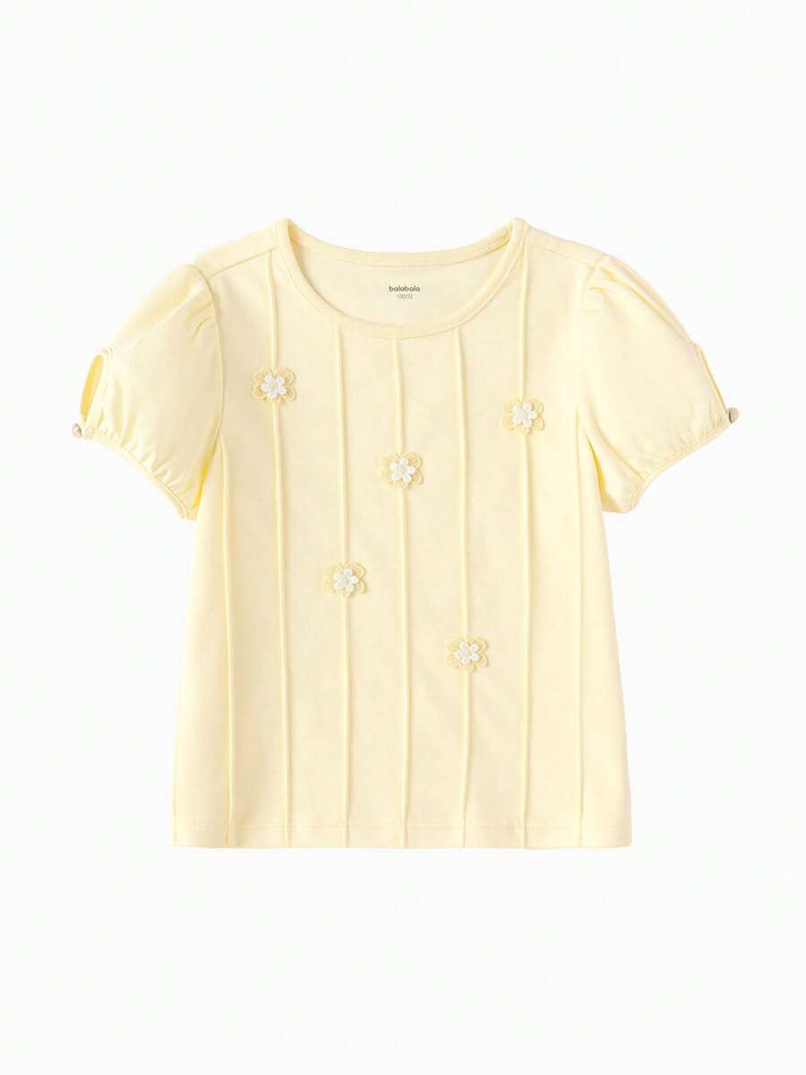 Balabala Áo thun cotton cho bé gái 2026, áo tay ngắn mềm mại, thoáng khí, áo mùa hè nhẹ nhàng, kiểu dáng thường ngày. - màu trắng vani - Xem 1