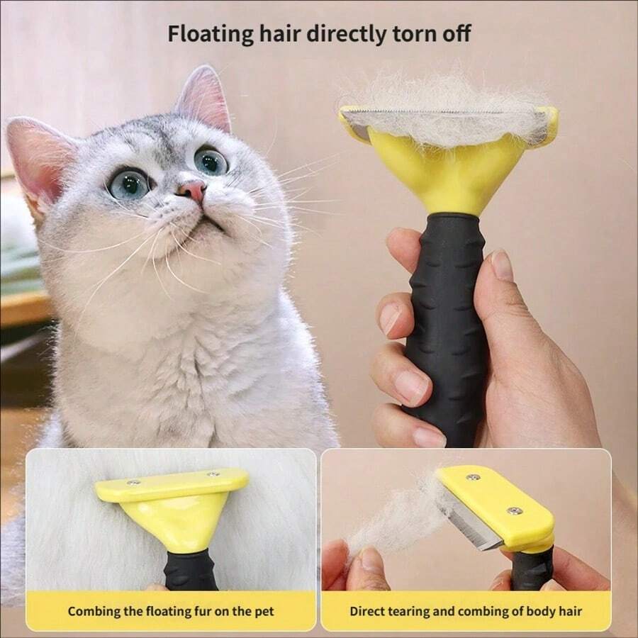 二合一猫狗美容工具 - 针梳和软毛刷 - 去除缠结、毛结和脱落毛发 - 温和有效的宠物毛发去除器 - 黃色 - 查看 1