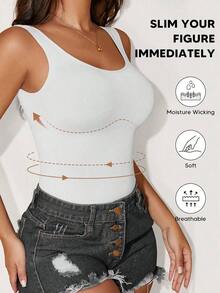 1pc Women's Sleeveless Top, Slimming Shaping, Breathable Soft, Shapewear, Essential Outings, Y2K Style - 白色 - 查看 3
