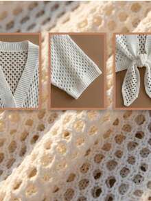 Áo khoác cardigan dệt kim khoét lỗ mới dành cho nữ, kiểu dáng mùa hè nhẹ nhàng, thiết kế buộc dây phía trước, dáng rộng, áo khoác thoáng mát, áo croptop. - trắng - Xem 10