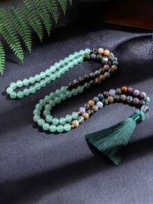 Dây chuyền hạt cườm phong cách Boho 8MM, hạt đá Aventurine xanh và Agate, 108 hạt, kiểu chuỗi hạt cầu nguyện, trang sức tâm linh, yoga, thiền định dành cho phụ nữ và nam giới. - Nhiều màu - Xem 8