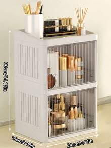 Multi-Functional Foldable Storage Box, Assembled Desktop Dual-Door Cosmetic Organizer Box, Large Capacity Waterproof Dustproof Plastic Storage Container, Suitable For Desktop, Bedroom, Bathroom, Jewelry, Cosmetics, Home Decor, Bathroom Decor - Multicolor - View 12