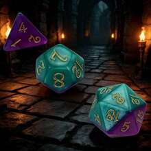 7pcs Multi-Faceted Dice Set, Purple & Gold Colored Digits, Suitable As Christmas, Halloween And Yard Game Party Gifts - TQ-Y-103 - 查看 4