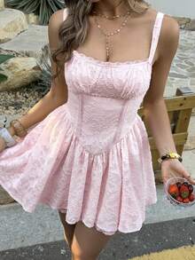 Lili House 女士夏季提花面料粉色吊带连衣裙，时尚优雅的修身设计，适合外出、派对、海滩度假和休闲夏季穿着。 - 粉色 - 查看 8