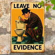 1pc Vintage Metal Bathroom Decor Sign | Magnifying Glass Crime Scene Evidence, 8" X 12" - Toilet Decoration For Home, Office, Cafe, Bar - Humorous Crime Scene Poster - Retro Aesthetic, Durable Flat 2D Sign - Multicolor - View 1