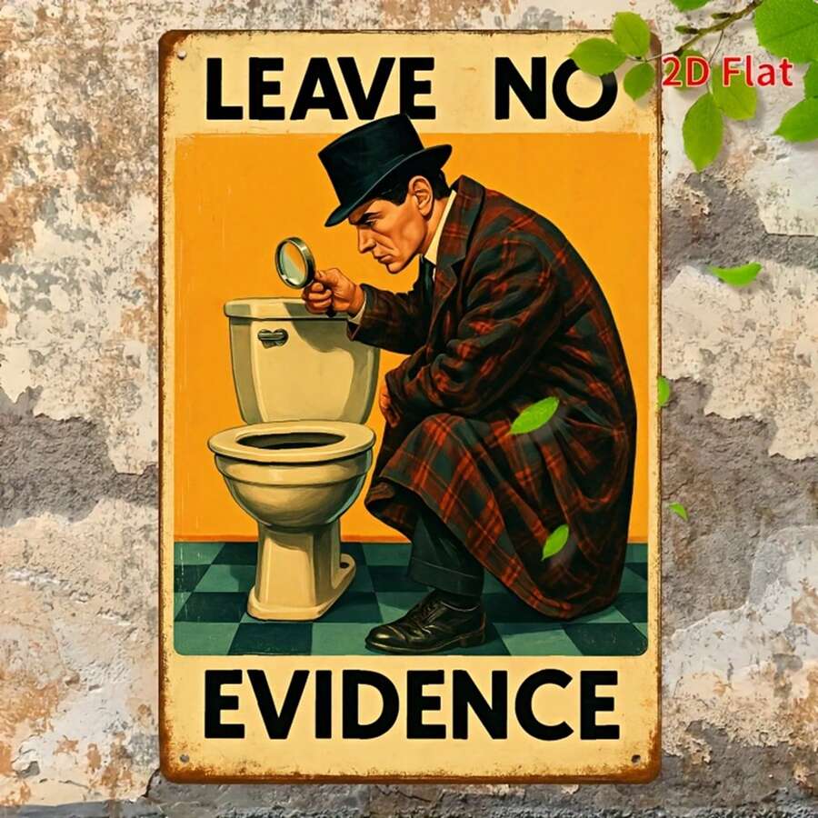 1pc Vintage Metal Bathroom Decor Sign | Magnifying Glass Crime Scene Evidence, 8" X 12" - Toilet Decoration For Home, Office, Cafe, Bar - Humorous Crime Scene Poster - Retro Aesthetic, Durable Flat 2D Sign - Multicolor - View 1