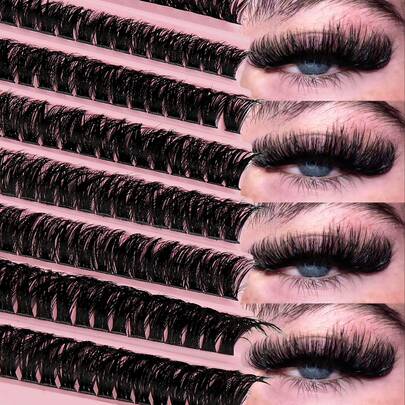 全新200根纤细单根睫毛簇 - 外观自然，卷翘度8-16毫米，蓬松浓密，DIY睫毛嫁接产品 - 易于使用，可重复使用，佩戴舒适，睫毛簇，单根睫毛，假睫毛