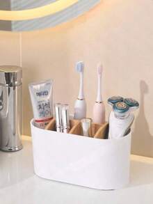 1pc Toothbrush Holder/Toothpaste Holder, Suitable For Bathroom, Shower Room, Multi-Functional Toothbrush Holder, Bathroom Toothbrush Storage Rack, Toothbrush Holder, Home Bathroom Decor, Autumn Decor, Back To School Season - Multicolor - View 3