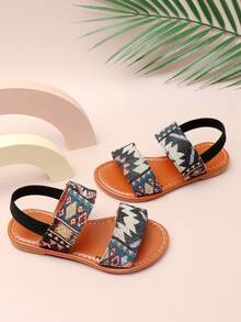 1 đôi dép xăng đan mùa hè cho trẻ em, quai sau co giãn, hở mũi, kiểu bohemian, đế mềm, thích hợp đi biển. - màu đen - Xem 5