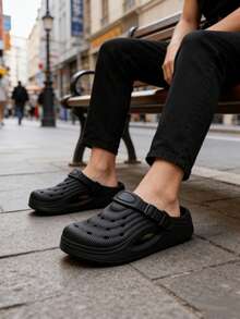 Men's EVA Breathable Clogs, Unisex Perforated Slippers For Indoor/Outdoor Home Use - Black - View 4