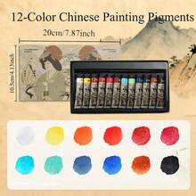 Set de 24/12 colores de pigmentos sólidos para pintura china, colores vibrantes, textura de pasta fina, set de pigmentos de acuarela, alto contenido de pigmento, pigmentos minerales, adecuado para principiantes, manualidades, pintura de paisajes, pintura de tinta china - Kit de pigmentos sólidos - Ver 8