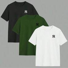 Set Of 3 Men's T-Shirts, 100% Cotton, Crew Neck, Comfortable, Various Colors, Immediate Shipping - 彩色 - 查看 2