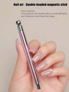 1pc Dual-Ended Magnetic Cat Eye Nail Art Stick, Aluminum Alloy Handle DIY Manicure Tool, Suitable For Nail Art Decoration At Home Or Nail Salon, Applicable For New Year, Valentine's Day, Mother's Day, Graduation Season, Back To School Season - Nhiều màu - Xem 4