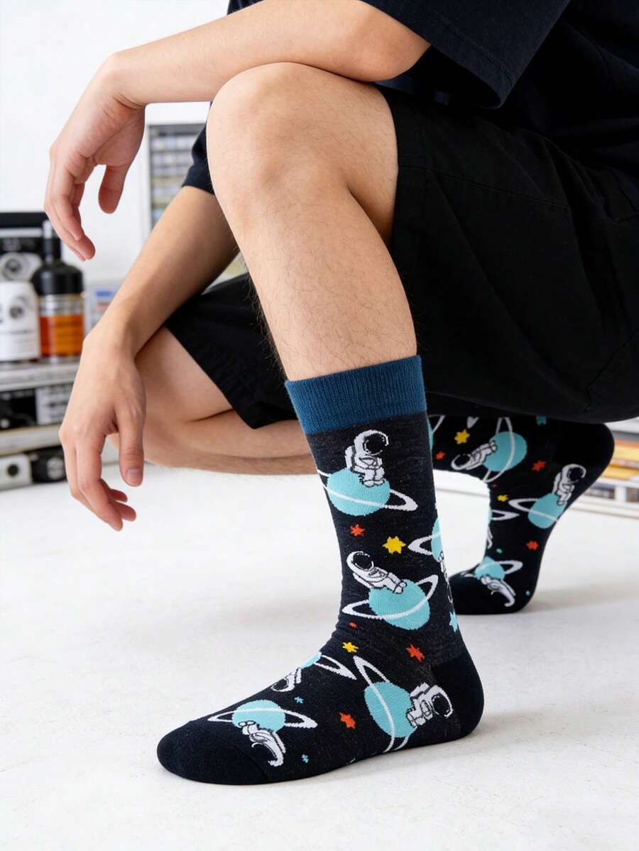 1 đôi tất dài đến bắp chân, kiểu dáng unisex, chủ đề phi hành gia, thoải mái, thường ngày. - Nhiều màu - Xem 1