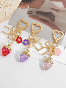 1pc Strawberry Charm Keychain, Glitter Keyring, Cute Gift, Valentine's Day Small Present - Multicolor - View 2