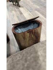 EZIFY 1Pc 3.7Gal Plastic Slim Trash Can With Press Lid, Dual Compartment Waste Bin, Built-In Handle Easy-Clean For Tight Spaces/Home/Commercial, Narrow Fit - 1PC-- Wood Grain - View 3