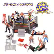 Wrestling Ring Arena Playset With Wrestler Action Figures, Realistic Wrestling Stage Toy For Kids, Collectible Wrestler Figurines For Boys Birthday Gift - 32-piece Fighting Arena Ornament - View 10