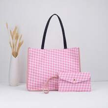 2026 New Houndstooth Pattern Tote Bag, Versatile Fashion Casual Handbag & Wallet Set - Multicolor - View 16