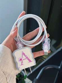 3件装充电保护壳，兼容苹果设备，字母波浪图案设计，兼容18W/20W快充适配器，防刮配件（A-Z图案） - 彩色 - 查看 2