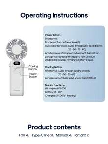 kinscoter 1个可充电3600mAh小型便携式手持风扇，露营旅行空气冷却器，LED显示屏，100档风速可调，个人降温迷你手持风扇，可折叠 - 手持 - 查看 9