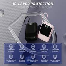 Batería externa de 10000mAh con cable de carga 4 en 1 multifuncional, sin enredos, de unicolor, con pantalla LED digital, carga rápida de 15W, compacta y portátil, ideal para viajes de negocios, campamentos, carga de dispositivos en cualquier momento y lugar, regalo de primavera y aniversario - Batería externa nueva con pantalla digital LED de 1W mAh - Ver 2