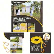 Portable Travel Clothesline, Windproof Clothes Laundry Line With Clothespins Hang Holes, Indoor Outdoor Clothes Drying Rope Hotel, Backyard, Cruise , Camping Yellow, 12.5 Ft - Yellow + 12.5 Ft - View 8