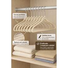 Kit 10 Adult Velvet Hangers Slim Ultra Thin Non-Slip - Beige - View 5