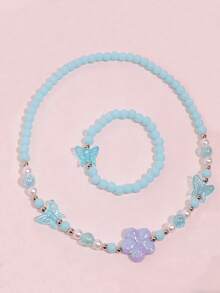 2pcs/Set Girls Sweet Cute Butterfly & Flower Beaded Necklace Jewelry Set, Suitable For Party, Gathering, Gift And Daily Wear - one-size - View 12