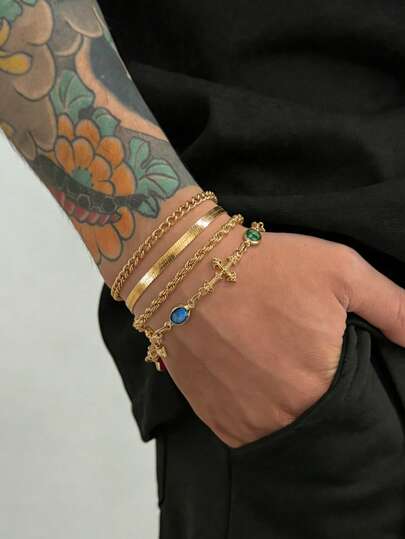 Bộ 4 vòng tay hình thánh giá phong cách Punk, phụ kiện kim loại cá nhân hóa dành cho nam giới theo phong cách Hip-Hop, phù hợp để đeo hàng ngày và dự tiệc, quà tặng ngày lễ.