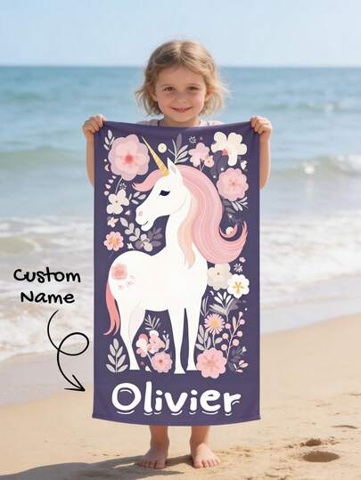 Toalla de playa personalizada con unicornio para niños, regalo de cumpleaños de verano para niños, vibraciones de verano, viaje a la playa de niñas, toalla de playa personalizada con unicornio, piscina, decoración de playa