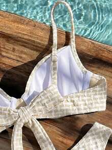 Swmmer Liket Women's Boho Bikini Set With Jacquard Fabric And Spaghetti Straps Cute Buckle Detail Swimwear - Màu be - Xem 5