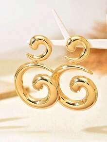 Fashionable Exaggerated Personalized Gold Spiral Geometric Pendant Earrings, Elegant Design Versatile Jewelry For Women, Suitable For Daily Wear, Party, Gathering - 黃金 - 查看 3