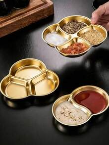 1 chiếc đĩa đựng nước chấm bằng thép không gỉ 2/3/4 ngăn, đĩa chấm thịt nướng kiểu Hàn Quốc, quà Giáng sinh, đồ dùng học tập - Nhiều màu - Xem 4