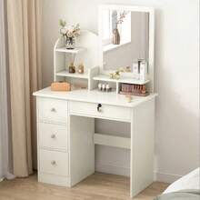 Tocador Con Espejo Cuadrado Iluminado Por Led Y 4 Cajones Con función de iluminación Tocador Maquillaje Espejo Led Cajones Espacioso Mueble Dormitorio - Tipo de Enchufe A USA (110-127V) - Ver 2