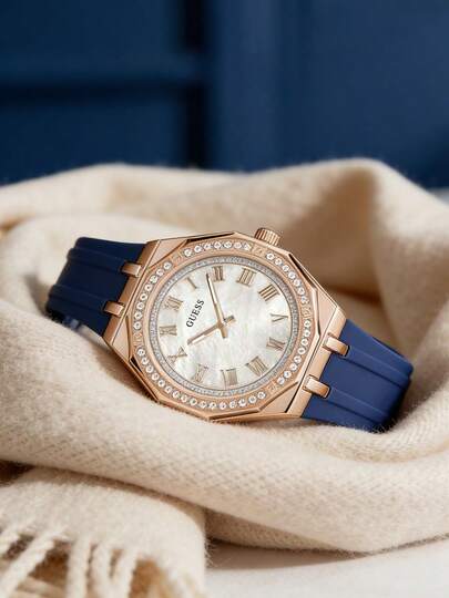  Guess Ladies' Quartz Watch, Quartz Movement, Stainless Steel Case, Silicone Strap. The Pointer Watch Is Water-Resistant To 50 Meters And Suitable For Daily And Sports Occasions GW0872L1 GW0872L3