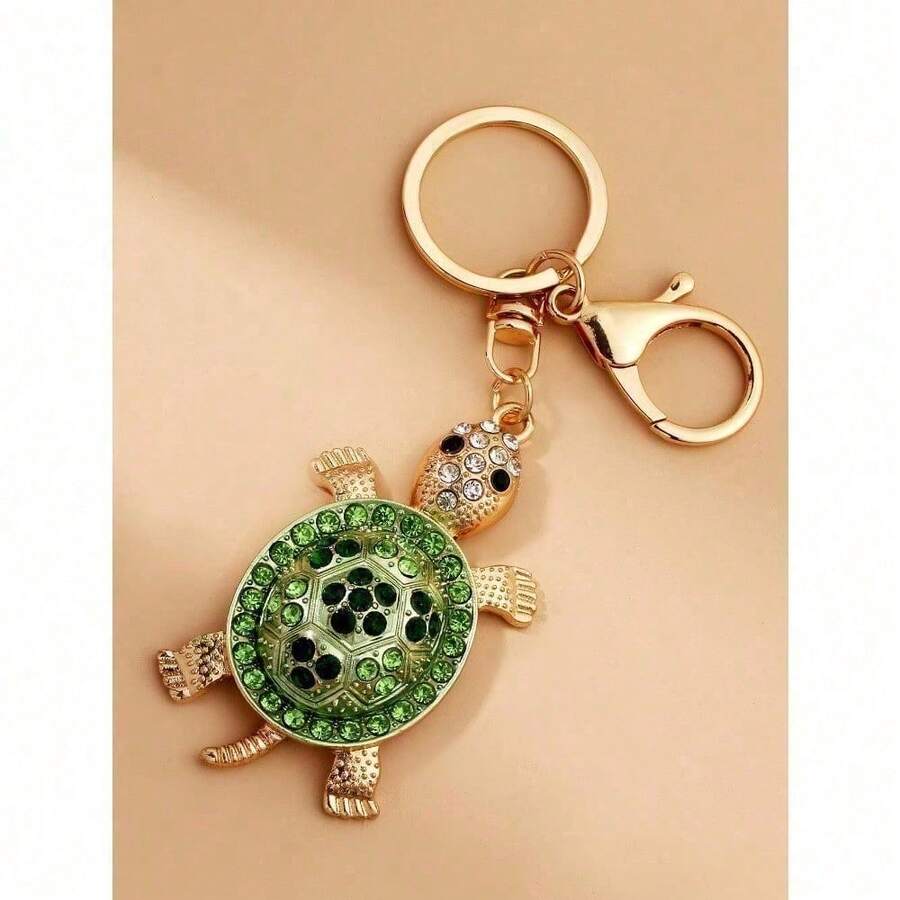 Sparkly 3D Sea Turtle Keychain For Women, Realistic Ocean Animal Pendant With Rhinestone-Studded Alloy Shell, Glitter Y2K Aesthetic Bag Charm For Backpack Purse Car Keys, Durable Metal Key Ring Accessory, Unique Gothic Birthday Gift For Teen Girls Young Adult Friends Travel Cruise Vacation Souvenir - màu xanh lá - Xem 1