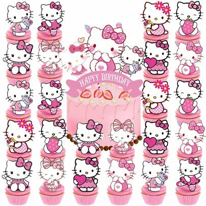 SANRIO 25pcs KT Cat Cake Forks, Suitable For Home Party Cake Decoration, DIY Cakes, School Party Decoration