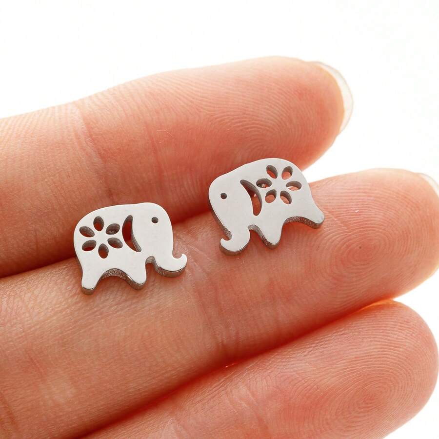 1Pair Stainless Steel Animal Enthic Elephant Stud Earrings For Women Cartoon Gifts - GED278 - View 1