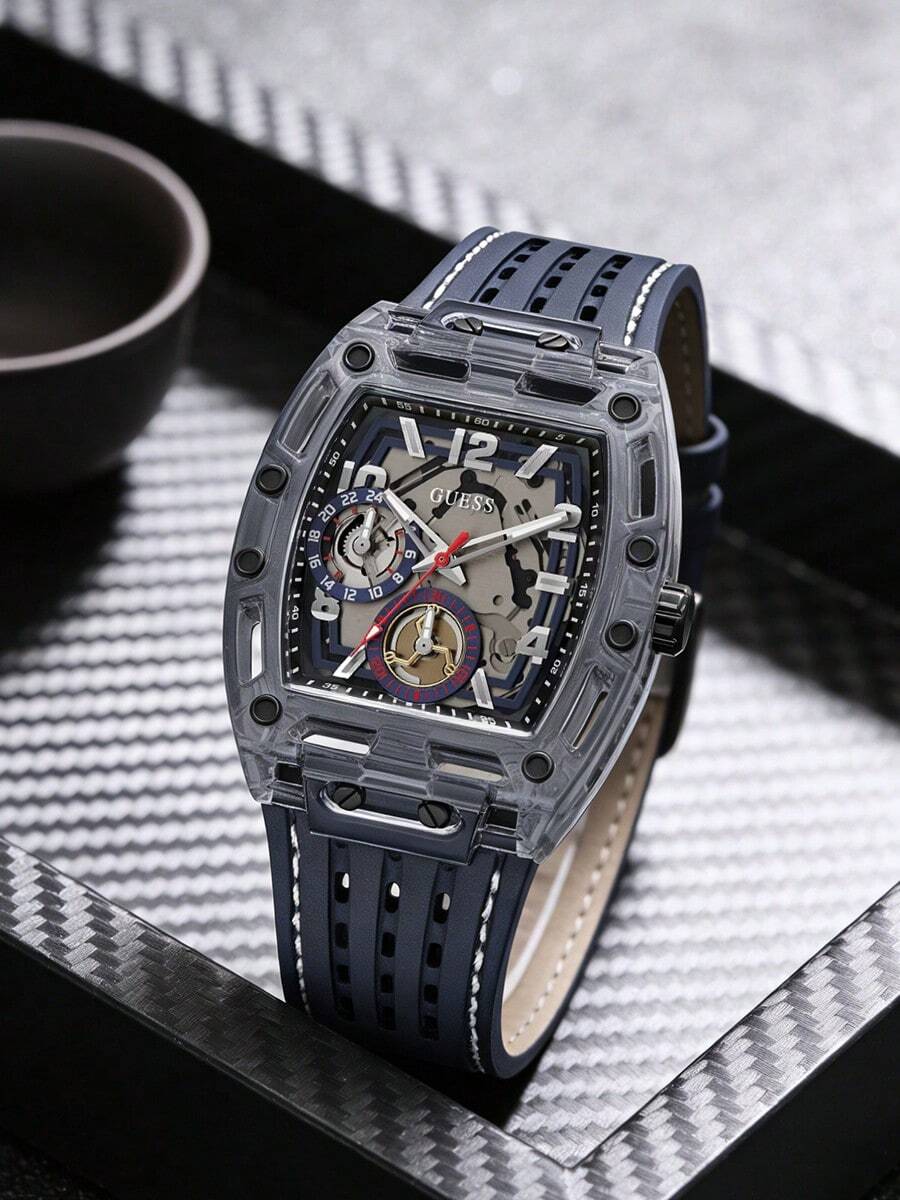 Guess Đồng hồ nam - Dây đeo chronograph màu xanh hải quân, đồng hồ thạch anh đa chức năng, thích hợp đeo hàng ngày và làm quà tặng GW0499G1 - Màu xanh lam - Xem 1