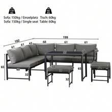 Garten Loungesessel Set, Aluminum Sitzgruppe Für Gartenbalkon, Mit Liegefunktion, 4-Fach Verstellbarer Rückenlehne, Inkl. Weicher Sitz- Und Rückenpolster, Gray - Black + Gray - View 2